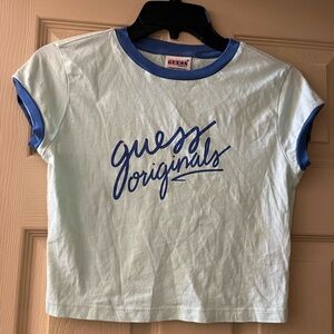 Light Blue Guess Originals Street Style Cropped Baby Tee
